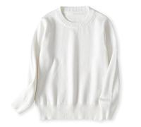 chickiddos Boys Girls Knitted Jumper Pullover Round Neck 100% Cotton Kids Plain Autumn Winter School Uniform Sweater, White, 130/7-8 Years