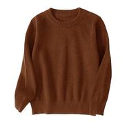 chickiddos Boys Girls Knitted Jumper Pullover Round Neck 100% Cotton Kids Plain Autumn Winter School Uniform Sweater, Brown, 100/3-4 Years