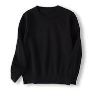 chickiddos Boys Girls Knitted Jumper Pullover Round Neck 100% Cotton Kids Plain Autumn Winter School Uniform Sweater, Black, 100/3-4 Years