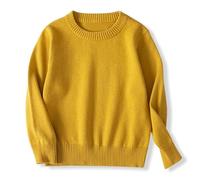 chickiddos Boys Girls Knitted Jumper Pullover Round Neck 100% Cotton Kids Plain Autumn Winter School Uniform Sweater, Yellow, 120/5-6 Years