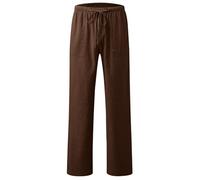 chickiddos Boys Linen Trousers - Elastic Waist Drawstring Straight Leg Trousers Slim Fit Casual Summer Holiday Beach Pants, Coffee, 160/13-14 Years