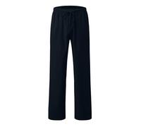 chickiddos Boys Linen Trousers - Elastic Waist Drawstring Straight Leg Trousers Slim Fit Casual Summer Holiday Beach Pants, Navy, 160/13-14 Years