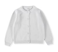 chickiddos Girls Chunky Knit Crewneck School Cardigan Long Sleeve Warm Button Down Cotton Uniform Sweater,White,140/8-9 Years