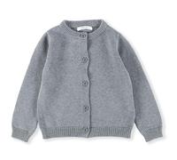 chickiddos Girls Chunky Knit Crewneck School Cardigan Long Sleeve Warm Button Down Cotton Uniform Sweater,Grey,140/8-9 Years