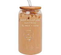 CHICKOR Break Up, Divorce Gifts For Women - Get Well After Surgery, Feel Better 16 Oz Coffee Iced Glass Cup With Bamboo Lid And Straws At Least You Dont Have To Wear A Cone Can Glass, Transparent