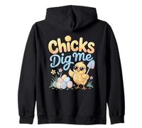 Chicks Dig Me Cute Easter Chick With Eggs Zip Hoodie