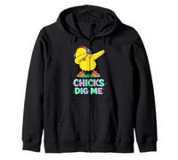 Chicks Dig Me Easter Toddler Boys Glitch Happy Easter Funny Zip Hoodie