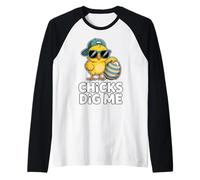 Chicks Dig Me Funny Easter Chick Sunglasses Pun Humor Raglan Baseball Tee