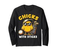 Chicks With Sticks Golfer Girl Woman Golf Club Golfing Long Sleeve T-Shirt