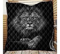 Chickwin 3D Animal Quilted Bedspread Single Double King Size, Lion Printed Coverlets Lightweight Microfiber Comforter Easy Care Sofa Blanket Throw for All Season (Black lion,200x230cm)