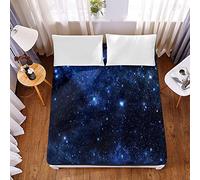 Chickwin 3D Fitted Sheets Premium Microfibre Bedding Sheets with Deep Pocket 30cm for Double King Single Size Bed - Shrinkage Fade Resistant Easy Care - Starry Sky Printed (Blue,200x200x30cm)