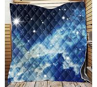 Chickwin 3D Galaxy Quilted Bedspread Single Double King Size, Galaxy Printed Coverlets Lightweight Microfiber Comforter Easy Care Sofa Blanket Throw for All Season (150x200cm,Starlight)