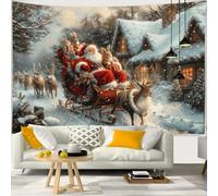 Chickwin 3D Print Christmas Tapestry Christmas Backdrop Scene Xmas Wall Decor Tapestry Wall Hanging for House Home Door Garage Xmas Decoration Indoor Outdoor (150x150cm,Sled)