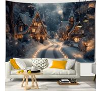 Chickwin 3D Print Christmas Tapestry Christmas Backdrop Scene Xmas Wall Decor Tapestry Wall Hanging for House Home Door Garage Xmas Decoration Indoor Outdoor (150x100cm,Snow House)