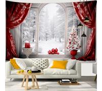 Chickwin 3D Print Christmas Tapestry Christmas Backdrop Scene Xmas Wall Decor Tapestry Wall Hanging for House Home Door Garage Xmas Decoration Indoor Outdoor (230x180cm,Window)