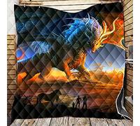 Chickwin 3D Quilted Bedspread Single Double King Size, Animal Printed Coverlets Lightweight Microfiber Comforter Easy Care Sofa Blanket Throw for All Season (Dragon,180x200cm)