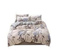 Chickwin 4 Piece Duvet Cover Set , Modern Trendy Bedding Double Single King Polyester Microfiber Print Zip Easy Care - 1*Duvet Cover - 2*Pillowcases - 1*Sheets (200*200cm,Grey Flower)