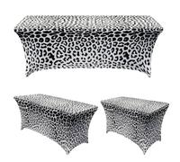 Chickwin 4FT/6FT/8FT Colorful Leopard Spandex Stretch Table Cloth (Black White,4FT/122x76cm)
