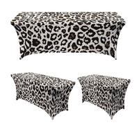 Chickwin 4FT/6FT/8FT Colorful Leopard Spandex Stretch Table Cloth (White Brown,4FT/122x76cm)