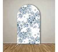 Chickwin Arch Cover Backdrop, Elastic Balloon Arch Backdrop 3D Retro Flowers Sailboards Background, Background Stand Covers for Wedding & Party Decoration (Blue 4,5FT)