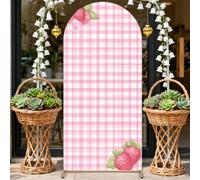 Chickwin Arch Cover Backdrop, Fruit Print Balloon Arch Backdrop Elastic Sailboards Background, Background Stand Covers for Party Decoration (Strawberries 2,6.6FT)