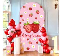 Chickwin Arch Cover Backdrop, Pink Theme Balloon Arch Backdrop Elastic Sailboards Background, Background Stand Covers for Party Decoration (Strawberry D,7.2FT)
