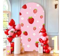 Chickwin Arch Cover Backdrop, Pink Theme Balloon Arch Backdrop Elastic Sailboards Background, Background Stand Covers for Party Decoration (Strawberry G,5FT)