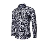 Chickwin Autumn Casual Leopard Button Down Shirts Long Sleeve for Mens, Fashion Handsome Winter Slim Fit Sexy Shirt for Business Holiday Walking Camping Travel (M,White Leopard)