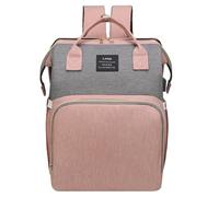 Chickwin Baby Changing Bags, Large Nappy Changing Backpacks Multi-Function Baby Changing Rucksack with Portable Changing Mat Baby Travel Bag for Mum and Dad (31x22x41cm,Pink Grey)