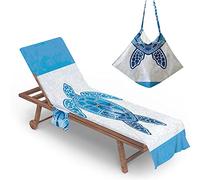 Chickwin Beach Towel for Sun Lounger Cover/bag With Pockets Pattern Microfiber Pool Chair Towel Sunbathing Lounge Chaise Recliner Cover Towel for Vacation Holidays (75x210cm,sea turtle)