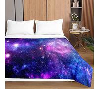 Chickwin Bedspreads Ultrasonic Embossed Coverlets, Microfibre Quilted Bedspread Bed Throws Galaxy Printed Lightweight Quilt for Single Double King Size Bed (200x230cm,Purple Galaxy)