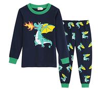 Chickwin Cartoon Dinosaur Printed Kids Pajama Set for Boys, Cotton Soft Long Sleeve Sleepwears Nightwear Pjs 2 Piece Autumn Winter Xmas Outfit Christmas New Year Gift (Green Dinosaur,110cm)