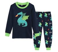 Chickwin Cartoon Dinosaur Printed Kids Pajama Set for Boys, Cotton Soft Long Sleeve Sleepwears Nightwear Pjs 2 Piece Autumn Winter Xmas Outfit Christmas New Year Gift (Fire Dragon,130cm)