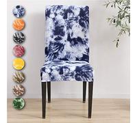 Chickwin Chair Covers for Dining Chair 1/4/6PCS, Classic Tie-Bye Style High Back Stretch Chair Cover for Hotel Dining Room Party Removable Washable Chair Cover Slipcovers (Navy blue,4 PCS)
