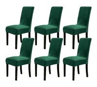 Chickwin Chair Covers for Dining Chair 2/4/6PCS, Solid color Universal High Back Stretch Velvet Chair Cover for Party Room Spandex Removable Washable Chair Cover Slipcovers (6 PCS,Dark green)