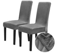Chickwin Chair Covers for Dining Chair 2/4/6PCS, Solid color Universal High Back Stretch Velvet Chair Cover for Party Room Spandex Removable Washable Chair Cover Slipcovers (2 PCS,Gray)