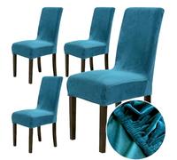 Chickwin Chair Covers for Dining Chair 2/4/6PCS, Solid color Universal High Back Stretch Velvet Chair Cover for Party Room Spandex Removable Washable Chair Cover Slipcovers (4 PCS,blue-green)