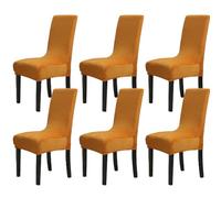 Chickwin Chair Covers for Dining Chair 2/4/6PCS, Solid color Universal High Back Stretch Velvet Chair Cover for Party Room Spandex Removable Washable Chair Cover Slipcovers (6 PCS,Orange)