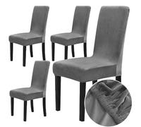 Chickwin Chair Covers for Dining Chair 2/4/6PCS, Solid color Universal High Back Stretch Velvet Chair Cover for Party Room Spandex Removable Washable Chair Cover Slipcovers (4 PCS,Gray)