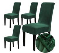 Chickwin Chair Covers for Dining Chair 2/4/6PCS, Solid color Universal High Back Stretch Velvet Chair Cover for Party Room Spandex Removable Washable Chair Cover Slipcovers (4 PCS,Dark green)