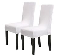 Chickwin Chair Covers for Dining Chair 2/4/6PCS, Solid color Universal High Back Stretch Velvet Chair Cover for Party Room Spandex Removable Washable Chair Cover Slipcovers (2 PCS,White)
