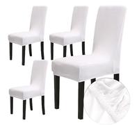 Chickwin Chair Covers for Dining Chair 2/4/6PCS, Solid color Universal High Back Stretch Velvet Chair Cover for Party Room Spandex Removable Washable Chair Cover Slipcovers (4 PCS,White)