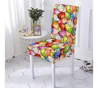 Chickwin Chair Covers for Dining Chairs 4/6/2PCS, Easter eggs Rabbit Printed High Back Stretch Chair Cover for Hotel Dining Room Party Removable Washable Chair Cover Slipcovers (Easter eggs,6 PCS)