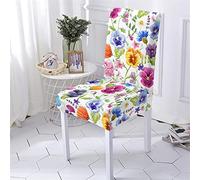 Chickwin Chair Covers for Dining Chairs 6 4 2 PCS, Elegant Floral Print High Back Stretch Chair Cover Washable Removable Chair Cover Slipcovers for Dining Room Party Hotel (colorful flower 1,4 PCS)