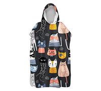 Chickwin Changing Dry Robe Towel Poncho for Adult Kid, Cat Printed Poncho with Hooded Swim Beach Towel Microfibre Beach Surfing Swimming Robe (Colorful cat,80x145cm)