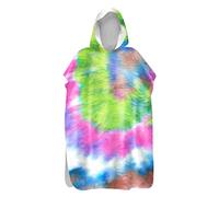Chickwin Changing Robe Towel Poncho for Adult Kid, Tie Dye Printed Quick Dry Poncho with Hood Swim Beach Towel Microfibre Beach Surfing Swimming Robe (Green Pink Tie Dye,75x145cm)