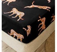 Chickwin Child Cartoons Printed Fitted Sheets 100% Polyester Bedding Sheets, Double King Single Size Bed for Deep Pocket 30cm - Shrinkage Fade Resistant Easy Care (Black leopard,180x200x30cm)