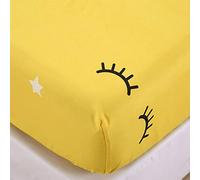 Chickwin Child Cartoons Printed Fitted Sheets 100% Polyester Bedding Sheets, Double King Single Size Bed for Deep Pocket 30cm - Shrinkage Fade Resistant Easy Care (Yellow smiley,90x200x30cm)