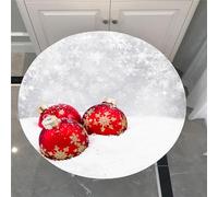 Chickwin Christmas Balls Pattern Waterproof Round Tablecloth Elastic Edged Fitted Table Cover, Stain Resistant Elasticated Round Tablecloths for Circular Table (Diameter 170cm,Snowflake A)