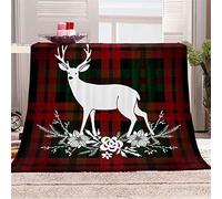 Chickwin Christmas Blankets Throws, 3D Elk Pattern Large Fleece Xmas Blanket Flannel Throw Blanket for Bed Sofa, Soft Warm Fluffy Winter Blankets Bedspread (180x200cm,Red Plaid)